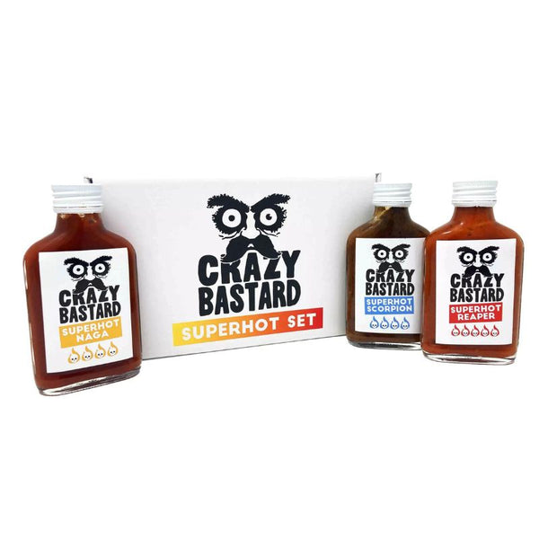Coffret cadeau 3 sauces piquantes Superhot 3 x 100 ml - Crazy Bastard