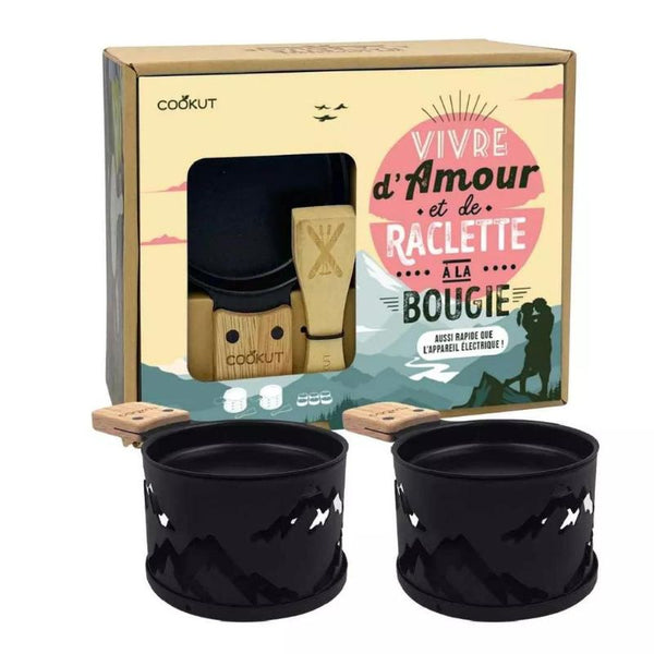 Coffret Raclette à la bougie Lumi 2 personnes Montagne Noir Vivre d'amour et de raclette