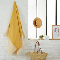 Fouta Serviette de Plage Nid d'Abeille coton recyclé 100x200cm Jaune Moutarde By Foutas Hersée Paris 9