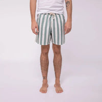 Short de bain rayé écru et vert en polyester recyclé Faguo Hersée Paris 9