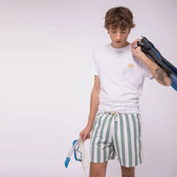 Short de bain rayé écru et vert en polyester recyclé Faguo Hersée Paris 9