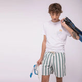 Short de bain rayé écru et vert en polyester recyclé Faguo Hersée Paris 9