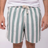 Short de bain rayé écru et vert en polyester recyclé Faguo Hersée Paris 9