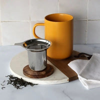 Tisanière en grès et couvercle acacia 475ML Jaune - Hersée