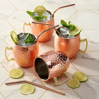 Coffret 4 mugs martelés inox plaqués cuivre Moscow Mule avec pailles et goupillon Oak & Steel Hersée Paris 9
