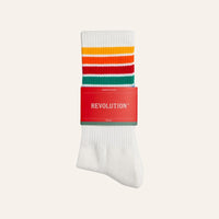 Chaussettes Jacquard Crew blanches rayées rétro coton bio - Revolution Revolution Hersée Paris 9