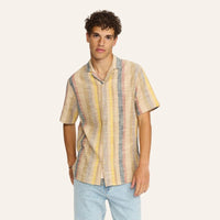 Chemise manches courtes col cubain rayée coton bio - Revolution Revolution Hersée Paris 9